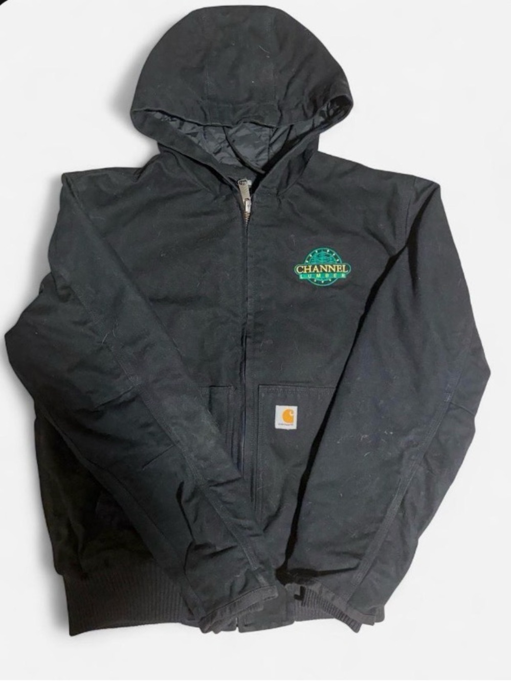 Carhartt Black Hooded Zip Jacket with Green Chest Patch